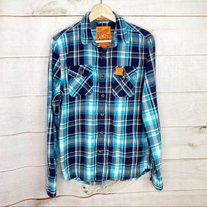 Superdry Lumberjack Twill Navy Blue Plaid Flannel